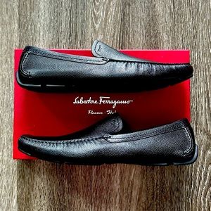 Salvatore Ferragamo Pacifico 3 Black Pebble Leather Slip-on Drivers Shoes NWT